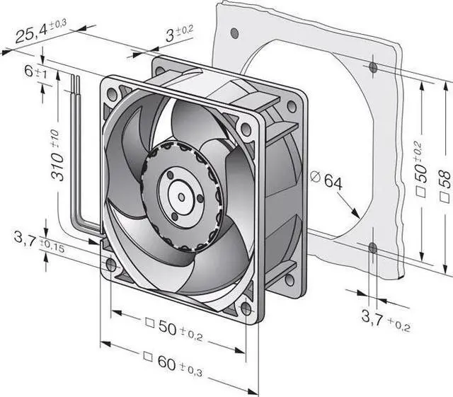 Alt view image 5 of 5 - Zyvpee 624N DC24V 92mA 2.2W 6150rpm 2-Wire Inverter Cooling Fan 60x60x25mm