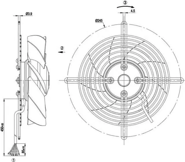 Alt view image 4 of 4 - Zyvpee S2D200-BH18-09 400V 0.17/0.13A 68/70W 2600/2900RPM External Rotor Cooling Fan