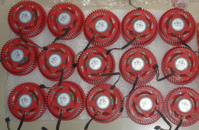 Alt view image 2 of 3 - Original NTK FD9238H12S 12V 0.8A 4 wires 4 pins RED circular ATI HD4870 HD5850 HD5870 HD5970 Fan,37*37*37mm diameter 75mm graphics card cooler