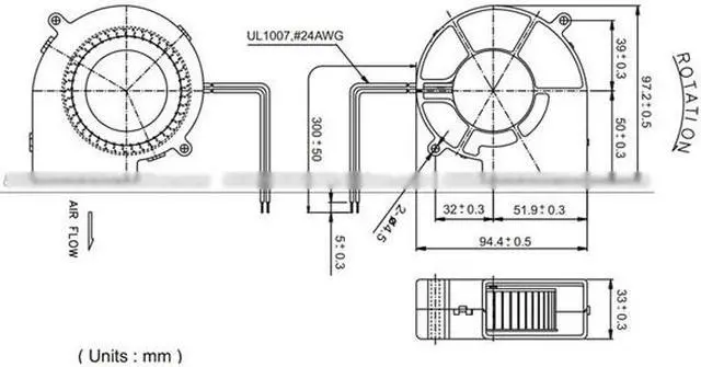 Alt view image 2 of 4 - SUNON 9733 PMB1297PYB1-AY Dual Balls beairng DC Fan with 12V 0.7A 3 Wires 3Pins Connector