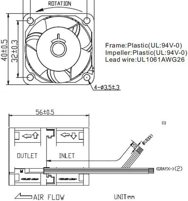 Alt view image 2 of 4 - ADDA JARO 40x56mm AS04012UB565300 12V 1A (3 Wires 3 Pins)* 2 Server Cooling fan 4CM inverter Cooler