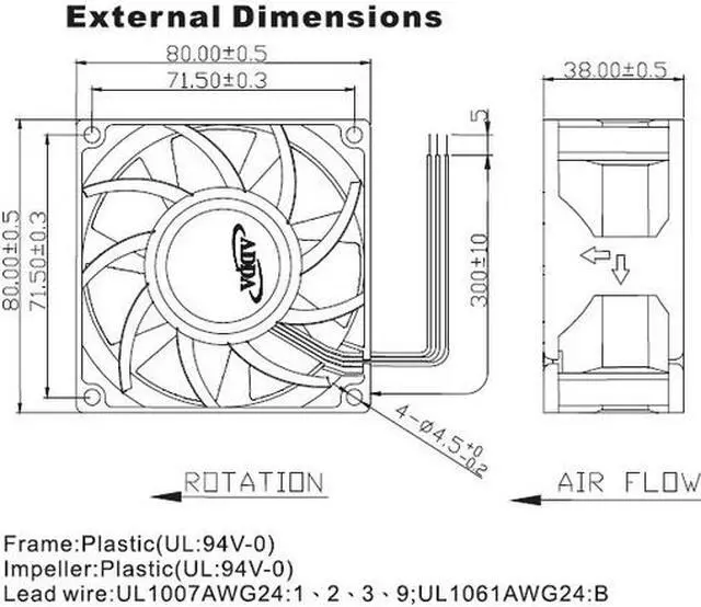 Alt view image 3 of 4 - ADDA 8CM AS08048HB385BB2 Dual Balls bearing Cooler with 48V 1.30A   4 Wires