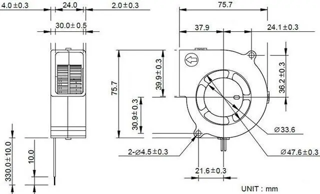 Alt view image 3 of 3 - NMB 7530  BG0703-B044-000  Centrifugal blower with 12V 0.38A 2 Wires