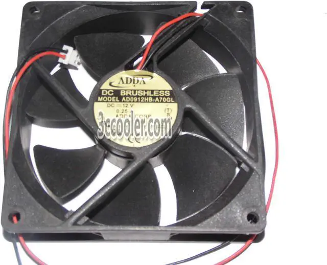 Main image of ADDA 90x25mm 9025 AD0912HB-A70GL 12V 0.25A 2 Wires 2 Pins Case Fan 9CM CPU Cooler