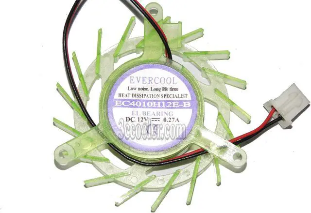 Main image of EVERFLOW EC4010H12E-B 12V 0.27A green 2 wires 2 pins vga fan graphics card cooler