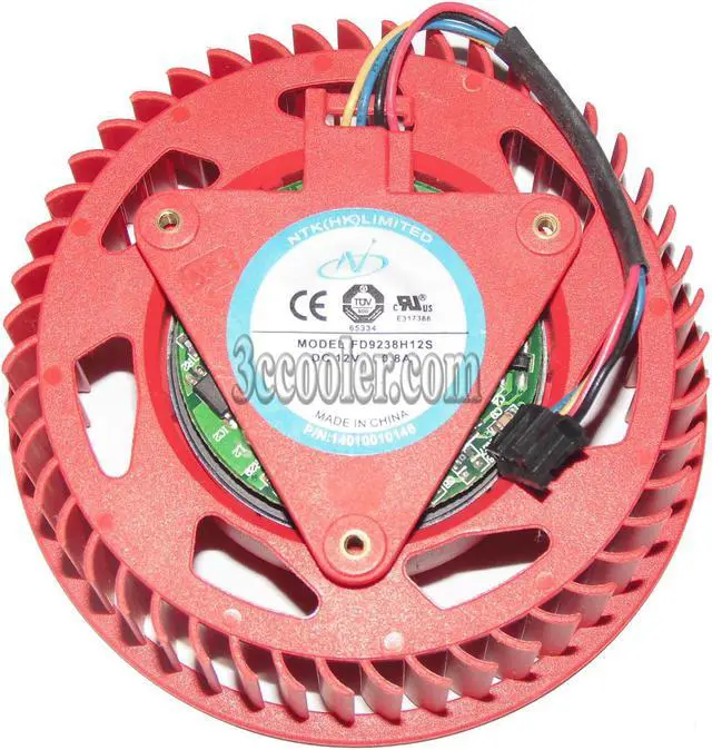 Main image of Original NTK FD9238H12S 12V 0.8A 4 wires 4 pins RED circular ATI HD4870 HD5850 HD5870 HD5970 Fan,37*37*37mm diameter 75mm graphics card cooler