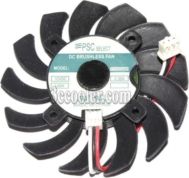 Main image of PSC P1127010LB2F 12V 0.3A 3.6W 3 Wires 3 pins 4 mounting-holes 12 blades frameless vga fan graphics card cooler