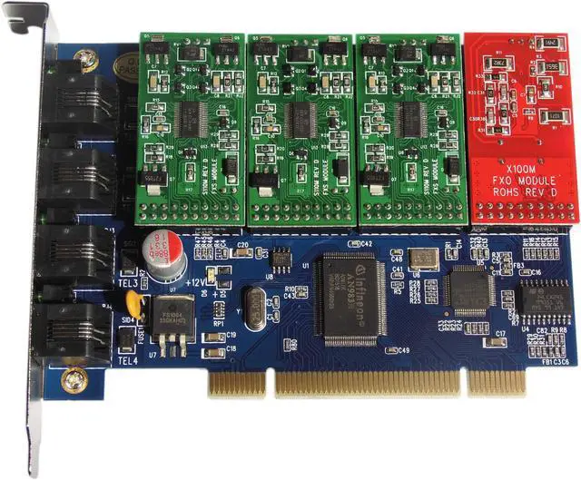 Main image of TDM400 analog asterisk Card  ( 3 FXS + 1 FXO ports)PCI interface Supports Elastix,Freepbx, TDM400P TDM410