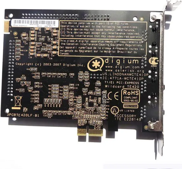 Alt view image 2 of 3 - TE220 Dual E1 / T1 / J1 Ports PCI Express PRI Digital asterisk card