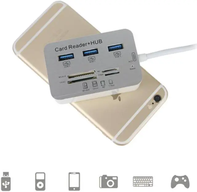 Alt view image 2 of 4 - USB3.0 * 3 hub & SD/TF/M2/MS Card reader in one, White ABS+Al alloy DK-01 Hot pluggable