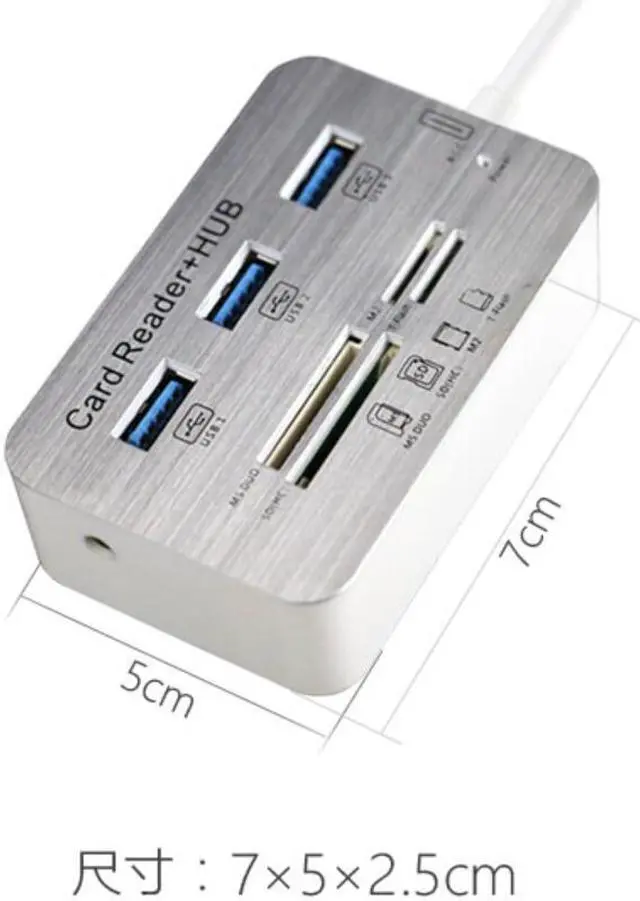 Alt view image 3 of 4 - USB3.0 * 3 hub & SD/TF/M2/MS Card reader in one, White ABS+Al alloy DK-01 Hot pluggable