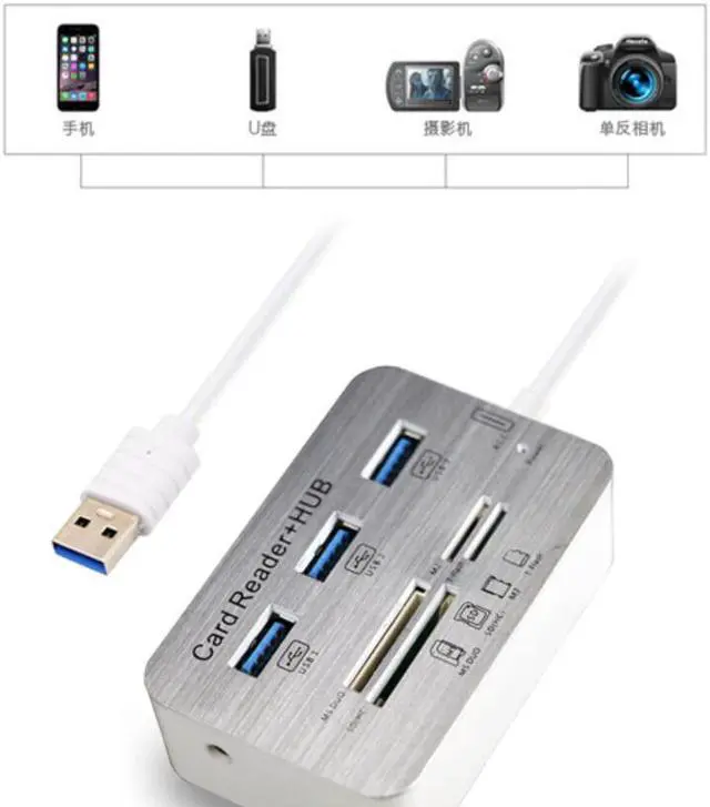 Main image of USB3.0 * 3 hub & SD/TF/M2/MS Card reader in one, White ABS+Al alloy DK-01 Hot pluggable
