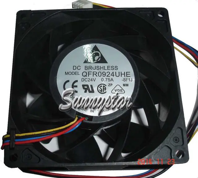 Alt view image 2 of 2 - DC square Cooler of Delta 9038 QFR0924UHE with 24V 0.75A 4-Wires 4 pins inverter converter fan