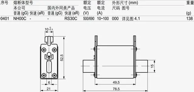 Alt view image 2 of 3 - MiRO RT16-00C NH00C 50A gG 500/690V 100/50kA ceramic square tube fuse with knife shaped contact