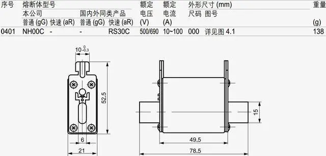 Alt view image 3 of 3 - MiRO RT16-00C NH00C 63A gG 500/690V 100/50kA ceramic square tube fuse with knife shaped contact