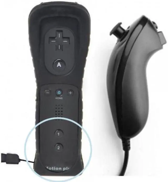 Main image of 2in1 Remote Plus Built-In Motion Plus Nunchuk Silicone Case for Nintendo Wii - Black (Althemax)