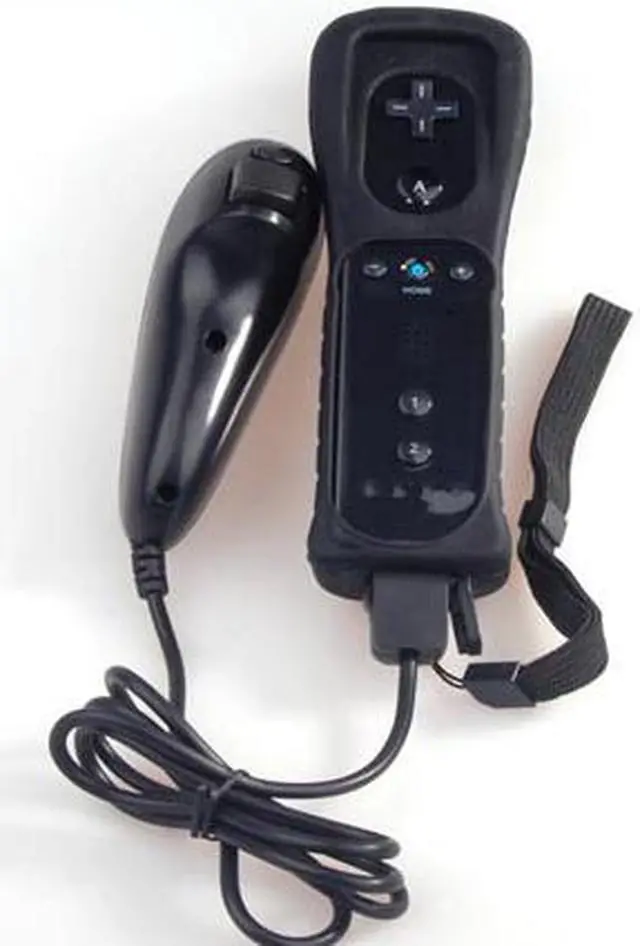 Alt view image 4 of 4 - Wireless Remote + Silicone Case + Nunchuck Controller Set for Nintendo Wii - Black (Althemax)