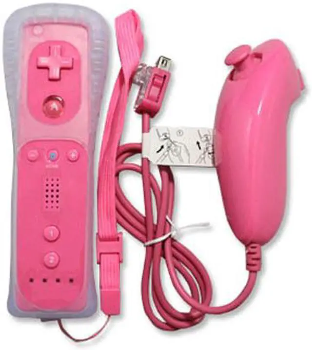 Main image of Wireless Remote + Silicone Case + Nunchuck Controller Set for Nintendo Wii - Pink (Althemax)