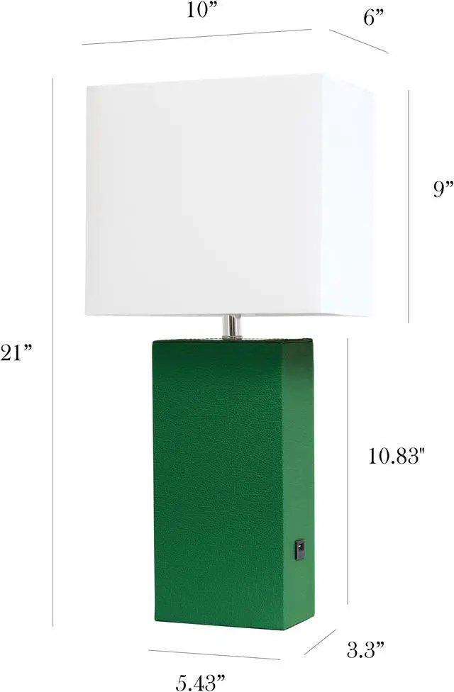 Alt view image 2 of 18 - Elegant Designs Modern Leather Table Lamp with USB and White Fabric Shade, Green