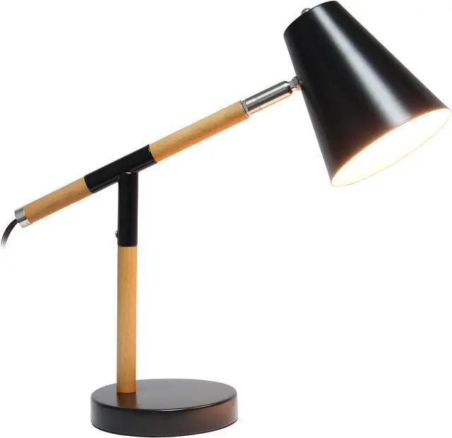 Alt view image 2 of 16 - Simple Designs Black Matte and Wooden Pivot Desk Lamp