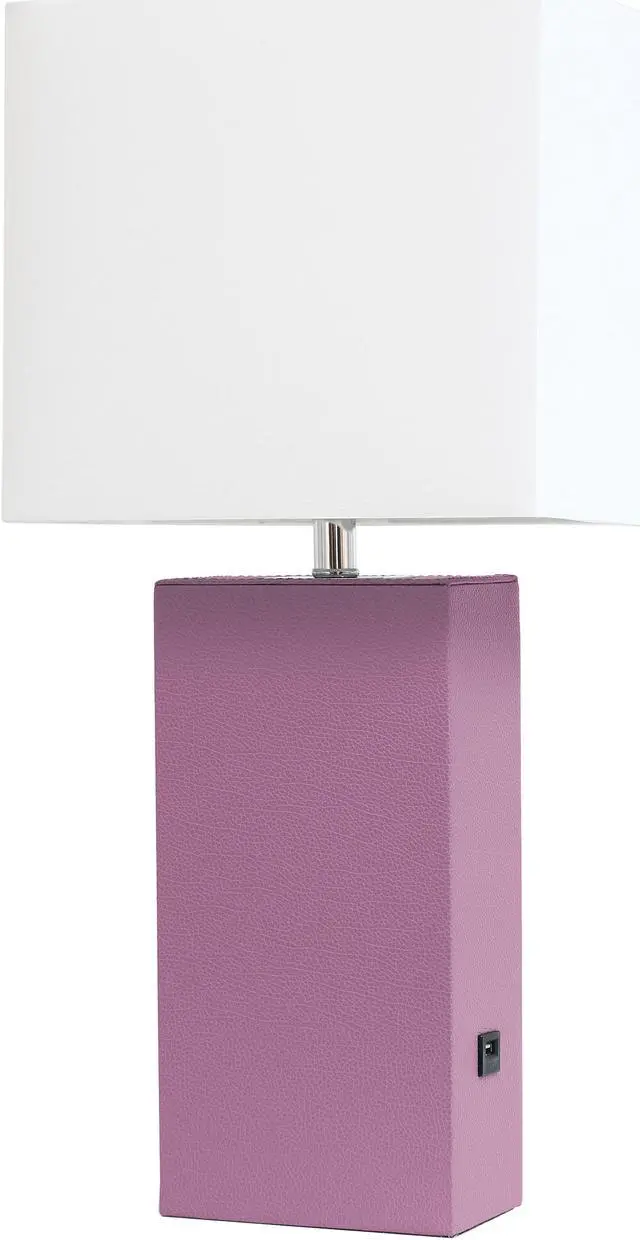 Main image of Elegant Designs Modern Leather Table Lamp with USB and White Fabric Shade, Purple