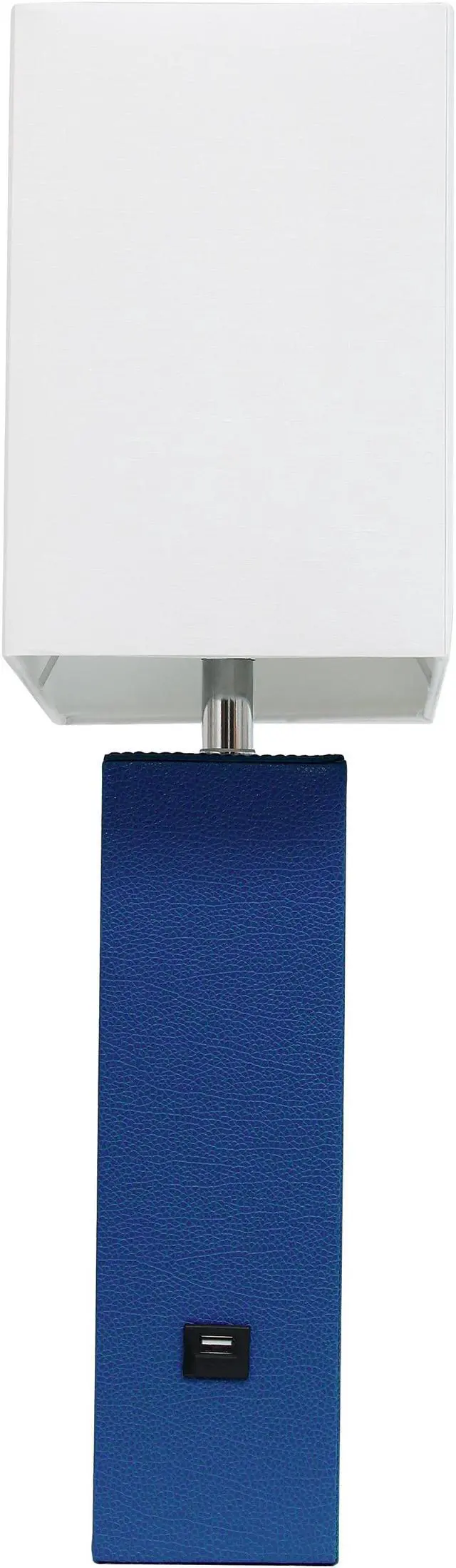 Alt view image 4 of 19 - Elegant Designs Modern Leather Table Lamp with USB and White Fabric Shade, Blue