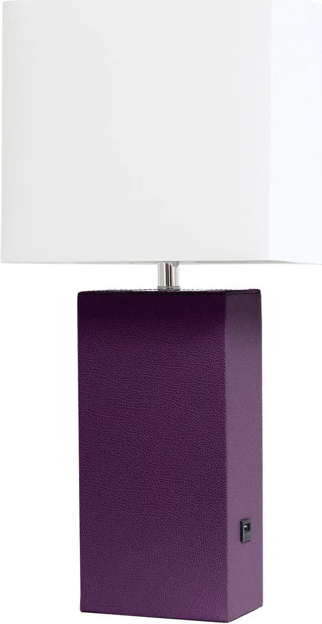 Main image of Elegant Designs Modern Leather Table Lamp with USB and White Fabric Shade, Eggplant