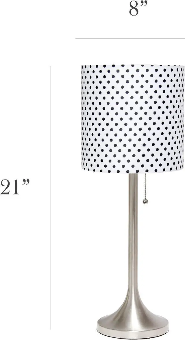Alt view image 7 of 20 - Simple Designs Brushed Nickel Tapered Table Lamp with Polka Dot Fabric Drum Shade