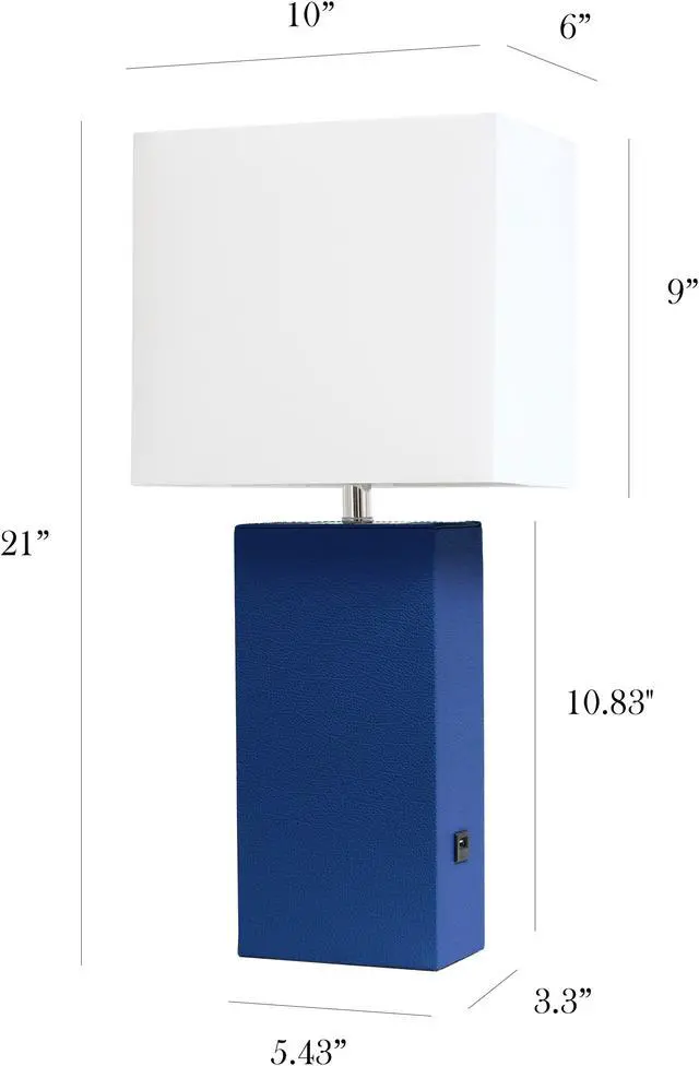 Alt view image 2 of 19 - Elegant Designs Modern Leather Table Lamp with USB and White Fabric Shade, Blue