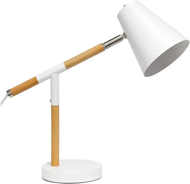 Alt view image 2 of 18 - Simple Designs White Matte and Wooden Pivot Desk Lamp