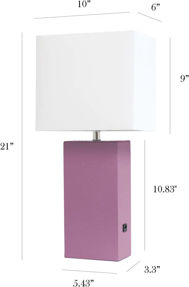 Alt view image 2 of 19 - Elegant Designs Modern Leather Table Lamp with USB and White Fabric Shade, Purple