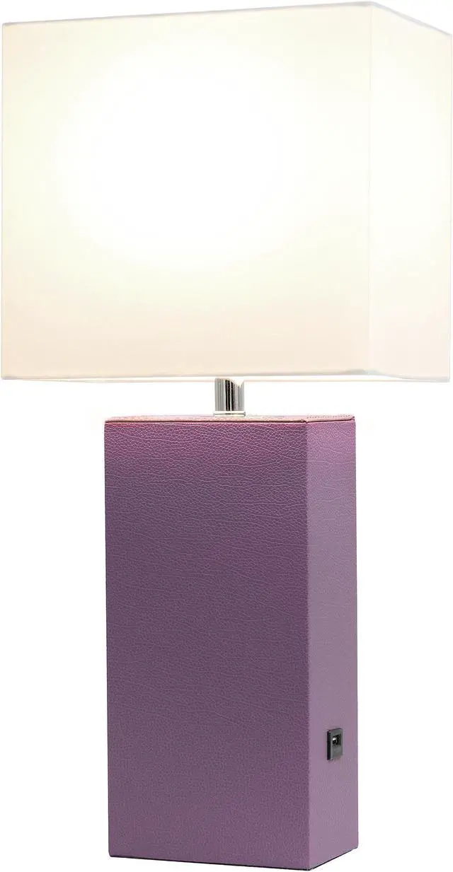 Alt view image 3 of 19 - Elegant Designs Modern Leather Table Lamp with USB and White Fabric Shade, Purple
