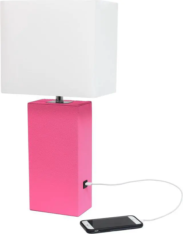Alt view image 5 of 18 - Elegant Designs Modern Leather Table Lamp with USB and White Fabric Shade, Hot Pink
