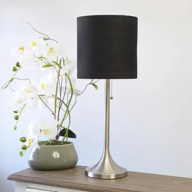 Alt view image 5 of 20 - Simple Designs Brushed Nickel Tapered Table Lamp with Black Fabric Drum Shade