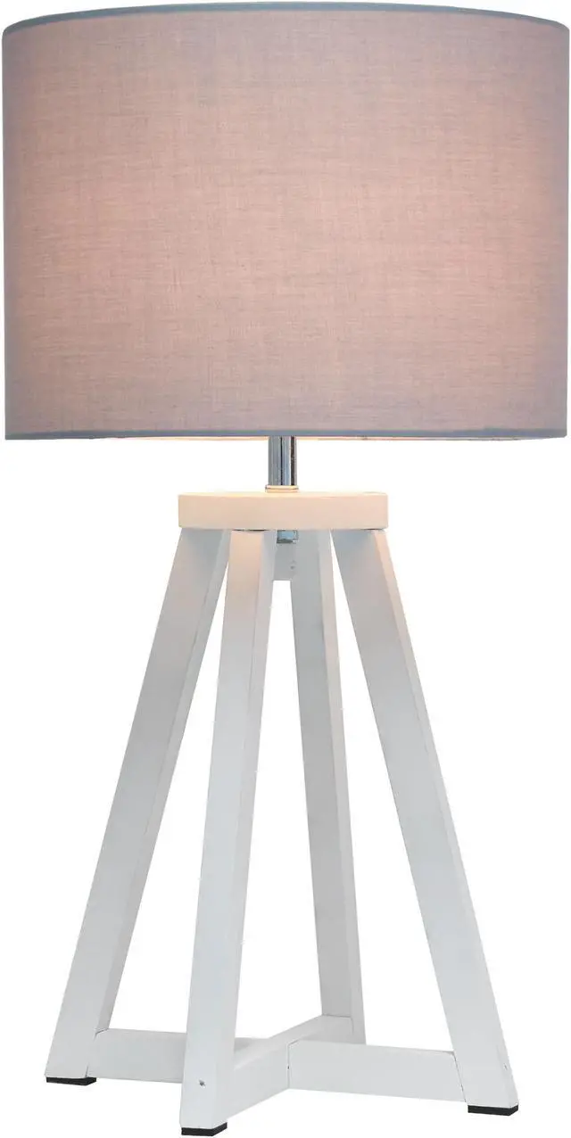 Alt view image 2 of 18 - Simple Designs Interlocked Triangular White Wood Table Lamp with Gray Fabric Shade
