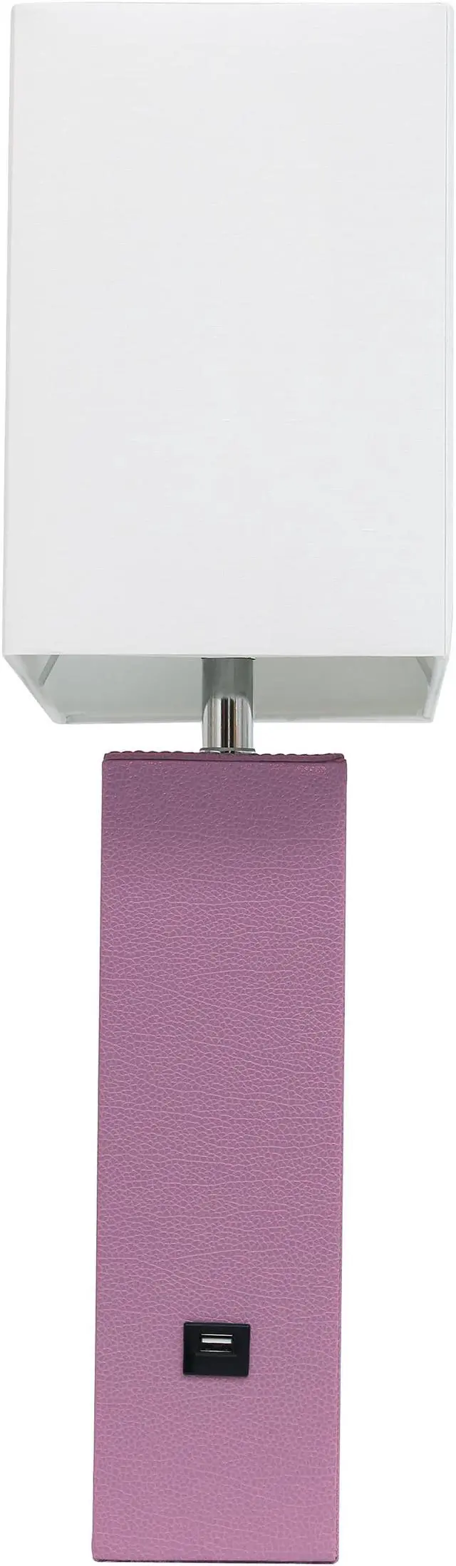 Alt view image 4 of 19 - Elegant Designs Modern Leather Table Lamp with USB and White Fabric Shade, Purple