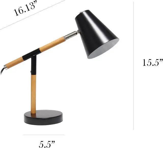 Alt view image 6 of 16 - Simple Designs Black Matte and Wooden Pivot Desk Lamp