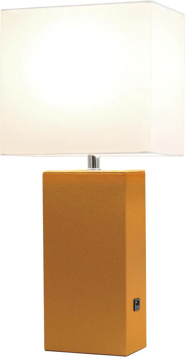 Alt view image 3 of 20 - Elegant Designs Modern Leather Table Lamp with USB and White Fabric Shade, Tan