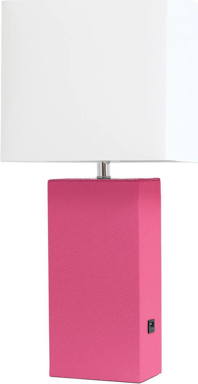 Main image of Elegant Designs Modern Leather Table Lamp with USB and White Fabric Shade, Hot Pink