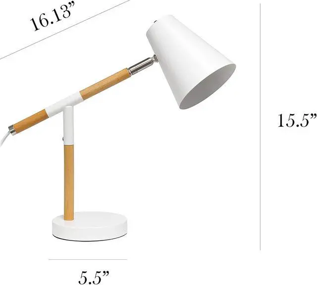 Alt view image 3 of 18 - Simple Designs White Matte and Wooden Pivot Desk Lamp