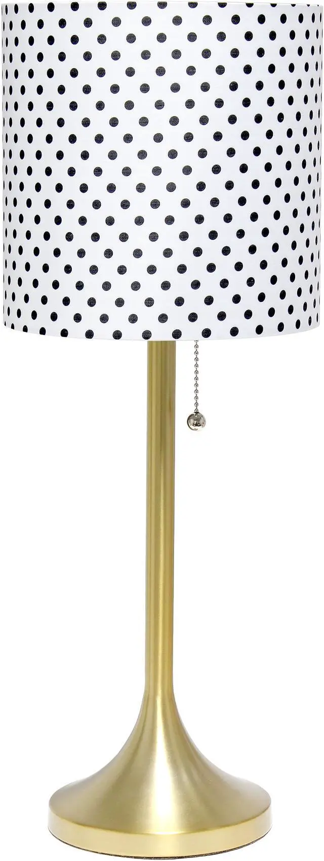 Main image of Simple Designs Gold Tapered Table Lamp with Polka Dot Fabric Drum Shade