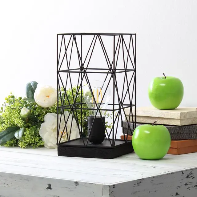 Alt view image 6 of 18 - Simple Designs Black Geometric Square Metal Table Lamp