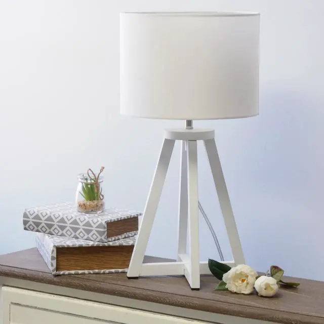 Alt view image 2 of 18 - Simple Designs Interlocked Triangular White Wood Table Lamp with White Fabric Shade