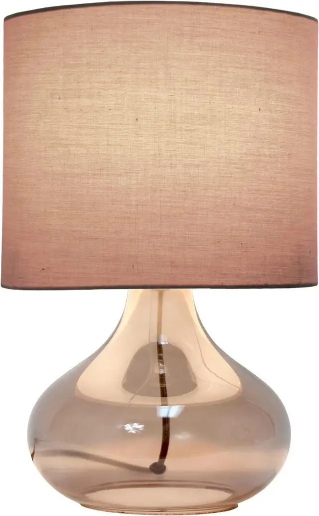 Alt view image 2 of 19 - Simple Designs Glass Raindrop Table Lamp with Fabric Shade, Smoke Gray with Gray Shade