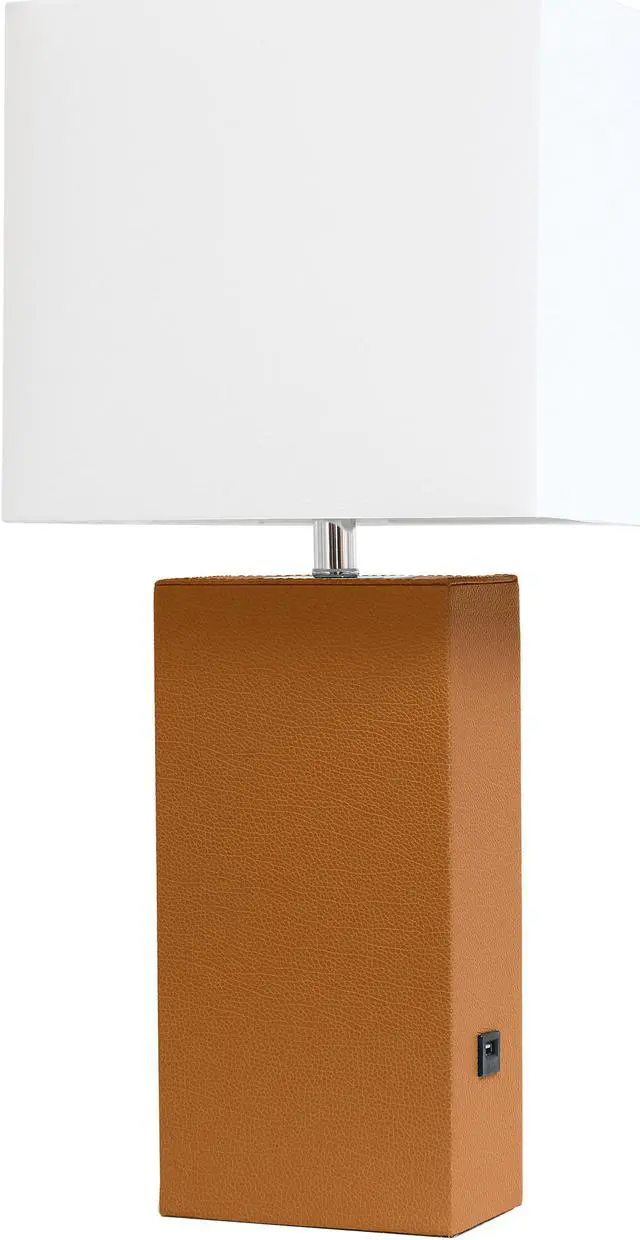 Main image of Elegant Designs Modern Leather Table Lamp with USB and White Fabric Shade, Tan