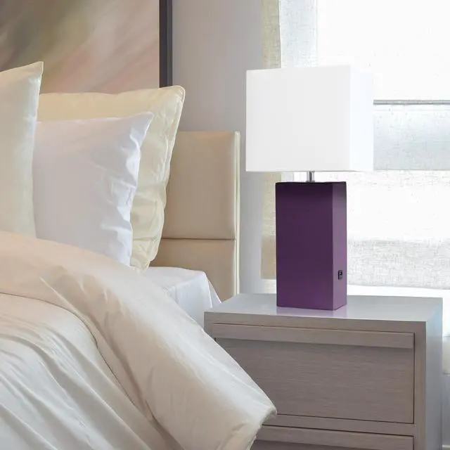 Alt view image 7 of 18 - Elegant Designs Modern Leather Table Lamp with USB and White Fabric Shade, Eggplant