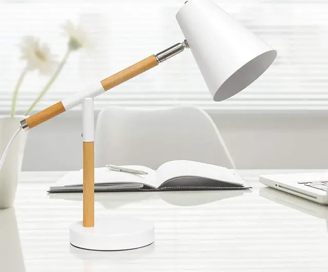 Alt view image 4 of 18 - Simple Designs White Matte and Wooden Pivot Desk Lamp