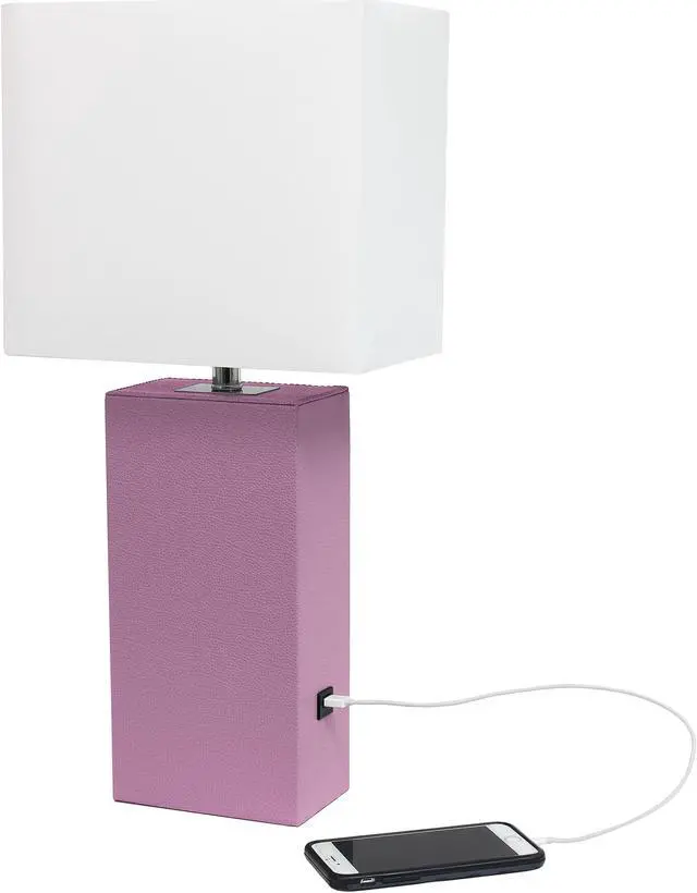 Alt view image 6 of 19 - Elegant Designs Modern Leather Table Lamp with USB and White Fabric Shade, Purple