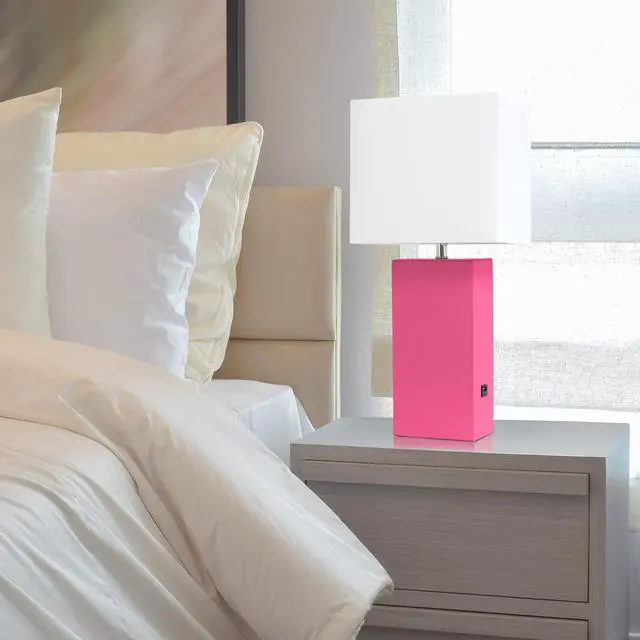 Alt view image 6 of 18 - Elegant Designs Modern Leather Table Lamp with USB and White Fabric Shade, Hot Pink