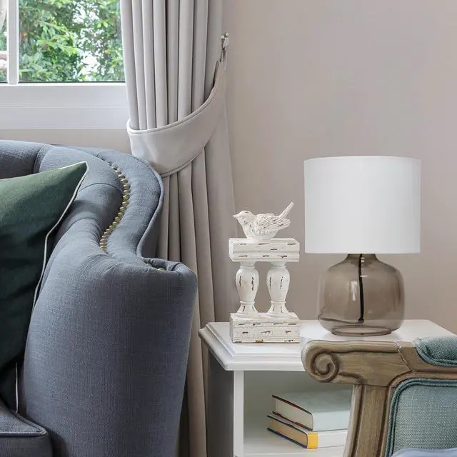 Alt view image 6 of 15 - Simple Designs  Glass Table Lamp with Fabric Shade, Smoke with White Shade